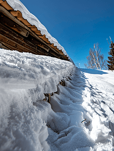 冰霜之刃摄影照片_屋顶雪冬季山体滑坡