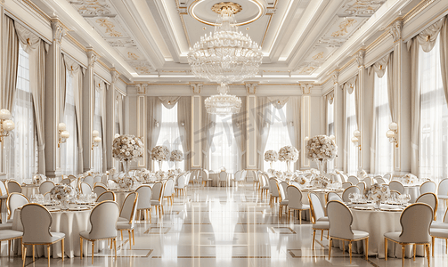 婚礼中式路引摄影照片_古典风格装饰的婚礼宴会厅