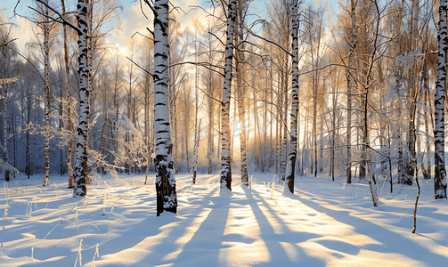 公园里的树木摄影照片_冬季森林里的白桦树