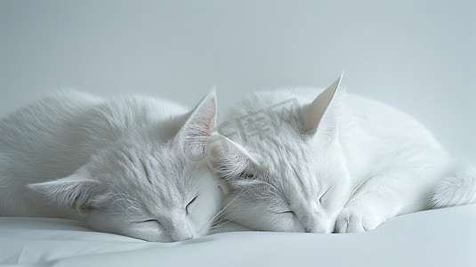 两只小猫在床上睡觉摄影照片