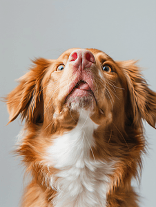 品种狗摄影照片_托勒狗舔他粉红色的鼻子尖