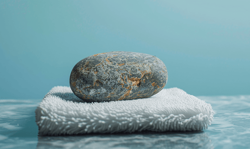 玄武岩摄影照片_毛巾上的热按摩石
