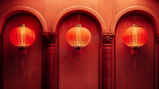 红色中式风格灯笼摄影照片