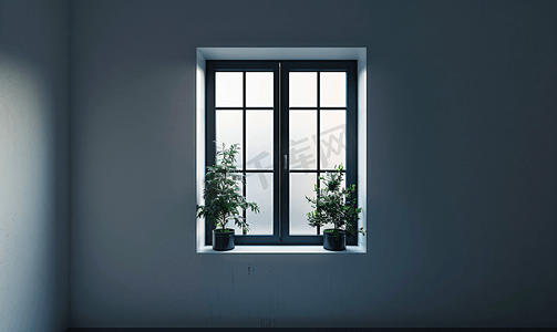建筑物中的窗户单窗黑暗内部的光线晚上的玻璃