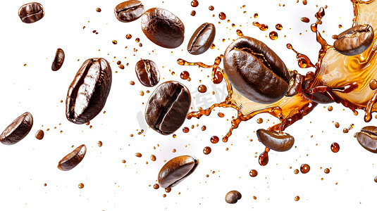 咖啡豆在空中飞舞图片