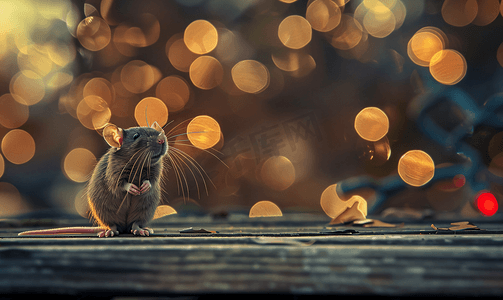 木制背景上老鼠的肖像背景中美丽的散景