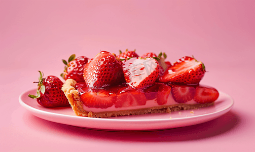 草莓馅饼摄影照片_一片美味的自制草莓馅饼