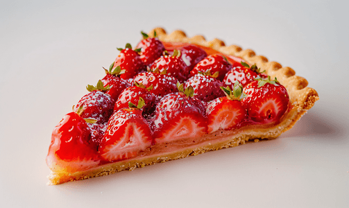 吃蛋糕摄影照片_一片美味的自制草莓馅饼