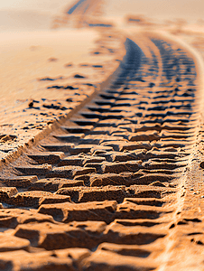 棕色色调沙子上的轮胎痕迹抽象背景和图案