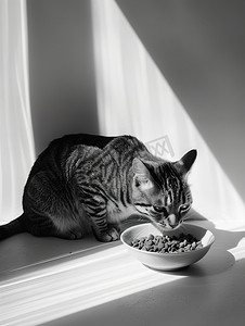 金渐层猫咪摄影照片_正在吃猫粮的猫咪图片