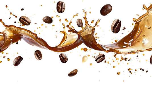咖啡豆在空中飞舞高清图片