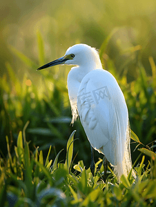 白鹭摄影照片_阳光明媚的埃及草地上的小白鹭