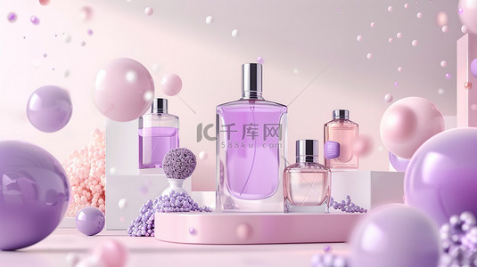 粉色化妆品背景背景图片_紫色优雅香水瓶和化妆品背景图