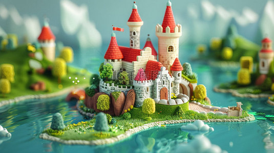 城堡城堡背景图片_城堡云朵绿地合成创意素材背景