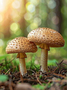 森林里采摘的新鲜野生蘑菇