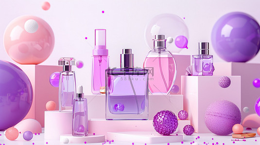 香水背景图背景图片_紫色优雅香水瓶和化妆品背景图