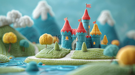 城堡云朵绿地合成创意素材背景