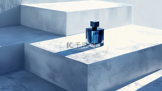 优雅的蓝色方形香水瓶图片