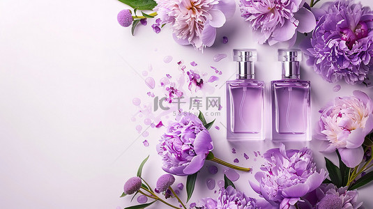 香水瓶浅紫色牡丹素材