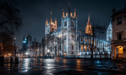 欧洲雕塑摄影照片_伦敦威斯敏斯特教堂的夜晚