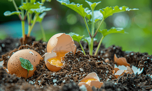 将碎蛋壳喂给植物作为家庭天然花园有机肥料