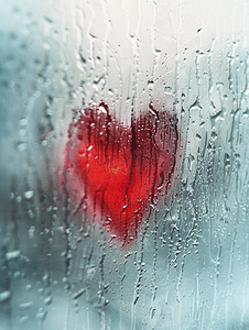 冬天冷冻玻璃上画着雾玻璃上的心情人节爱情符号