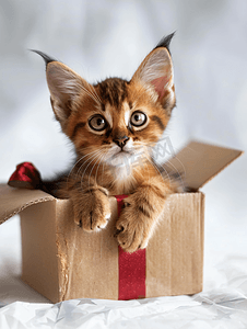 礼品盒里的可爱索马里小猫