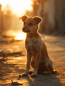 阳光下的流浪狗宠物丢失了街上可爱的动物