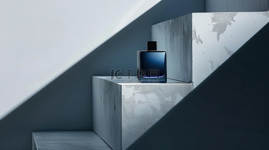 香水背景图背景图片_优雅的蓝色方形香水瓶背景图