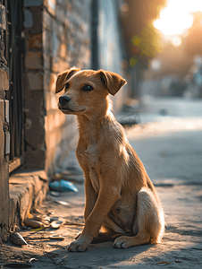阳光下的流浪狗宠物丢失了街上可爱的动物