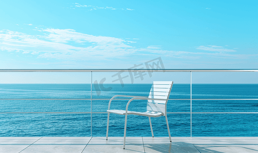 海背景阳台上的空椅子