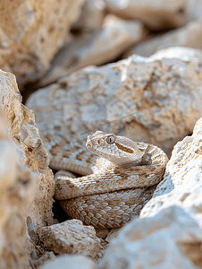 基克拉泽斯钝鼻蝰蛇躺在石头之间