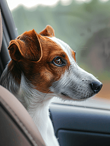 从窗口摄影照片_杰克罗素梗犬从汽车座椅向外看