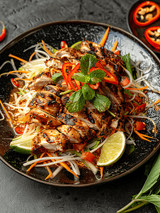 木瓜沙拉是泰国流行的食物配上上面的烤鸡照片