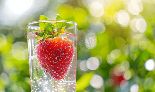 自然背景下的草莓苏打水
