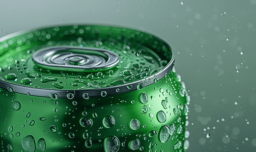 带水滴和冰的绿色铝罐
