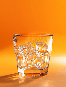 冰桶饮料摄影照片_橙色背景中的空玻璃空罐空冰桶