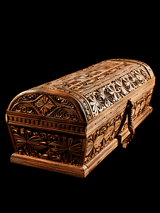 历史文化传统摄影照片_黑色背景中突显传统艺术雕刻的木棺