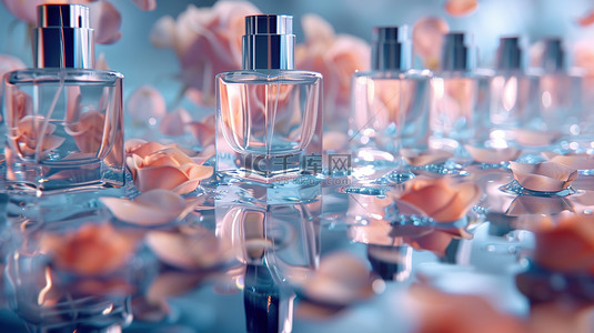 一排香水瓶玫瑰花香设计