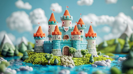 城堡城堡背景图片_城堡云朵绿地合成创意素材背景