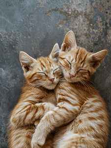 两只橙色虎斑猫躺在墙上睡觉