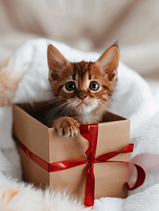 礼品盒里的可爱索马里小猫