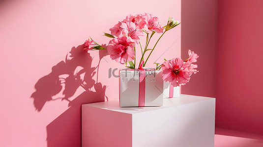 粉色盒背景图片_鲜花和礼物盒粉色背景