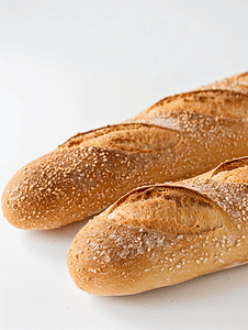 白色背景中的全麦面包长棍面包