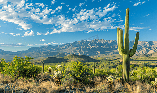 亚利桑那州图森的景观与巨人柱和桨状仙人掌