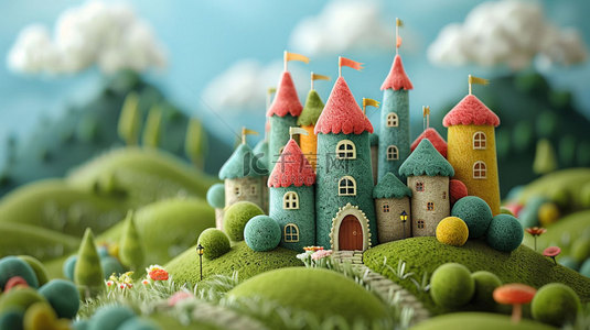 城堡云朵绿地合成创意素材背景