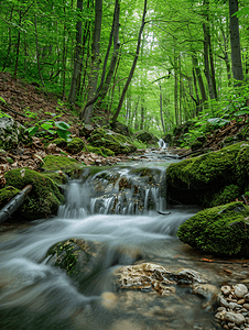 森林里有岩石的小溪