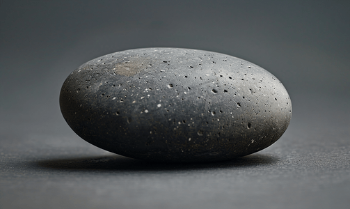 矿物岩石摄影照片_深色背景中的灰色玄武岩石卵石