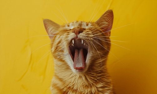 冬季卡通动物摄影照片_猫张开嘴伸出舌头打哈欠