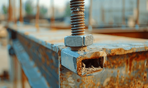 跨行业摄影照片_施工现场钢结构螺栓螺母连接
